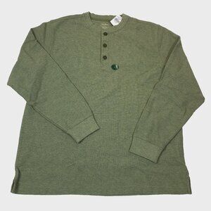 NWT LL Bean Mens Unshrinkable Mini Waffle Knit Thermal Henley Sage Heather Large